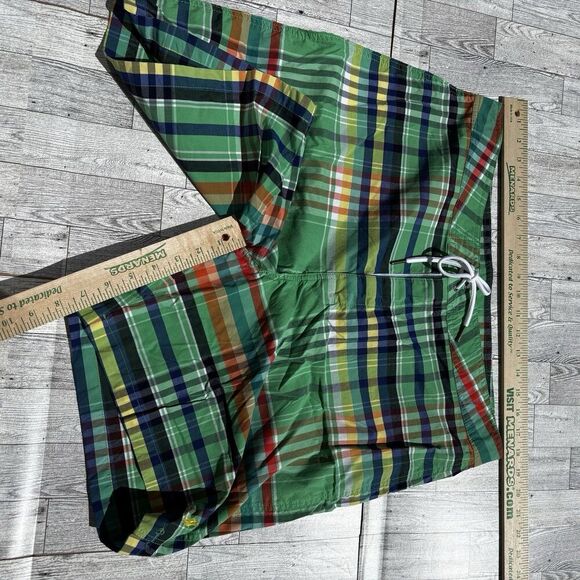 Polo Ralph Lauren Pink Plaid Swim Trunks Mens 36 Board Shorts Preppy Green Beach - Picture 7 of 7